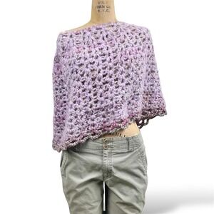 Fairy Coquette Crochet Poncho Shrug Chunky Knit Purple Cottegecore Layering OS